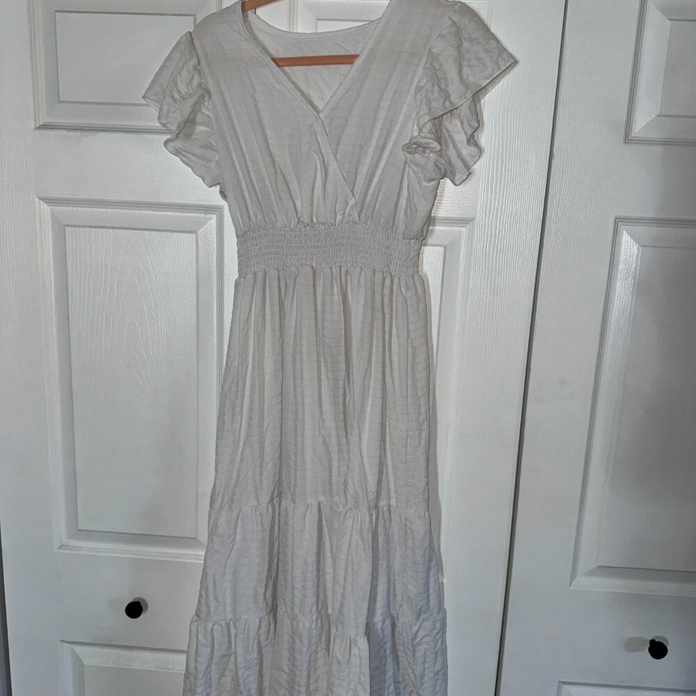 White modest quilted dress